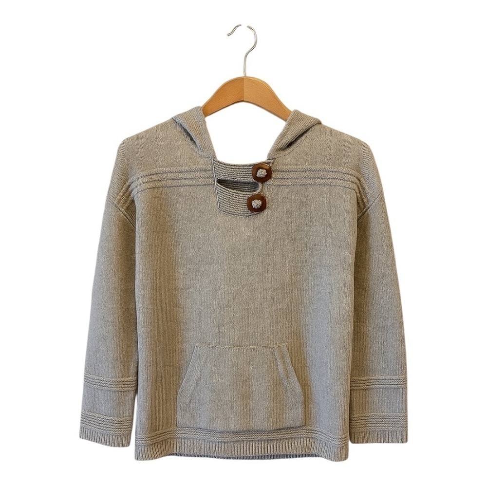 Soft Surroundings Button Neck Hooded Sweater Heather Grey Size M EUC